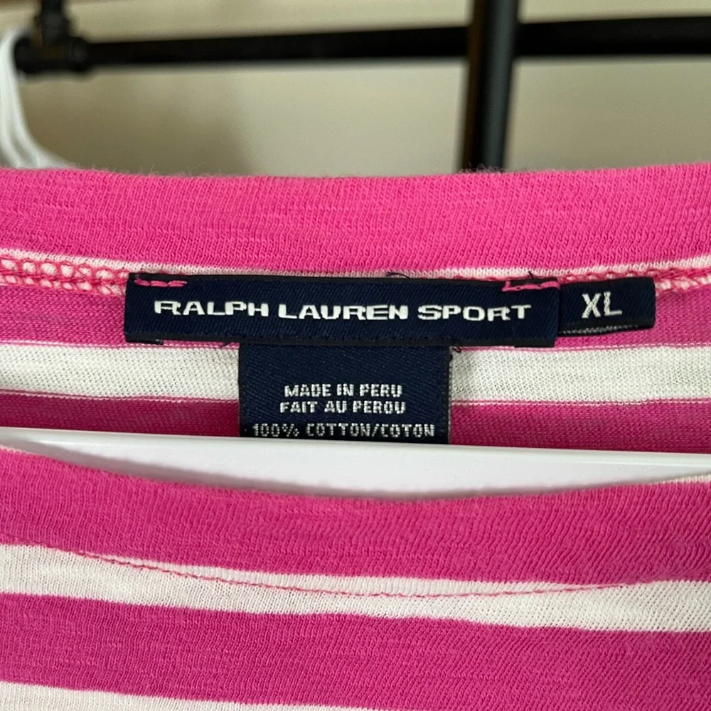 Ralph Lauren Sport Top Bright Pink Striped Boatneck Long Sleeve T Shirt Size XL - Picture 4 of 6